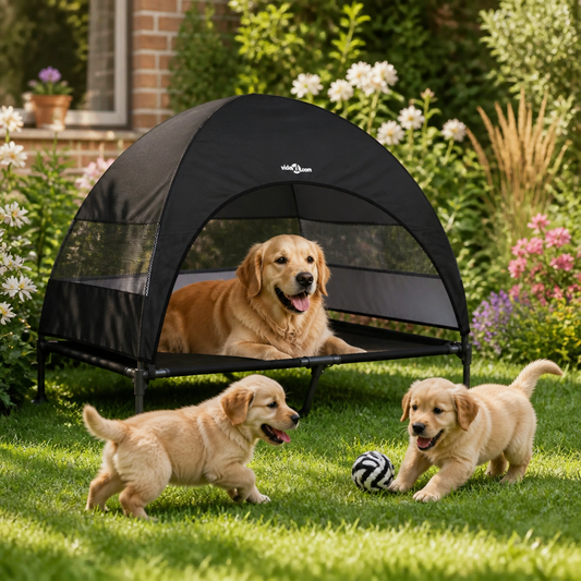 Hochgelegenes Hundebett aus Stoff und Stahl, schwarz, vidaXL, 127 x 81 x 108 cm