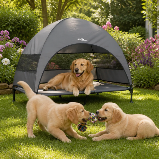 Hochgelegenes Hundebett aus Stoff und Stahl von vidaXL, 127 x 81 x 108 cm