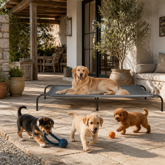 Hundebett Erhöht Grau 150x90x20 cm aus Textilene und Stahl