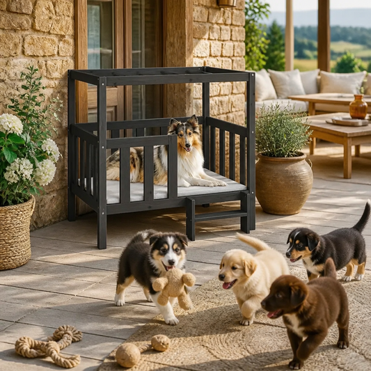 Hundebett Grau aus Massivholz Kiefer, vidaXL 105,5x83,5x100 cm