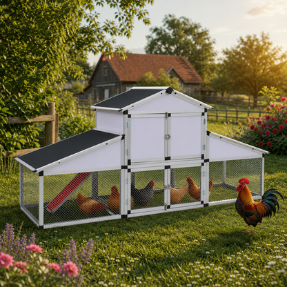 Hühnerstall aus Aluminium von vidaXL mit Freilaufgehege und Nistkasten