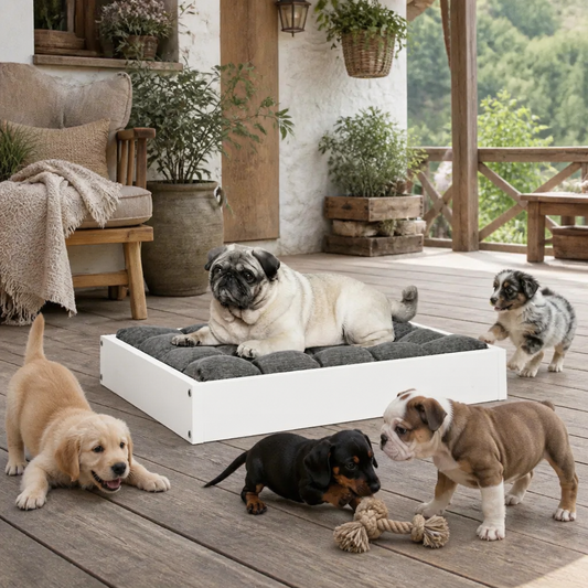 Hundebett Weiß 61,5x49x9 cm Massivholz Kiefer mit grauer Polsterung