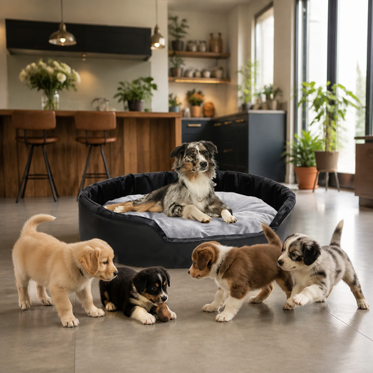 Hundebett vidaXL Schwarz-Grau 90x79x20 cm, ovales Design, Plüschinnenraum und Kunstleder-Außenbezug