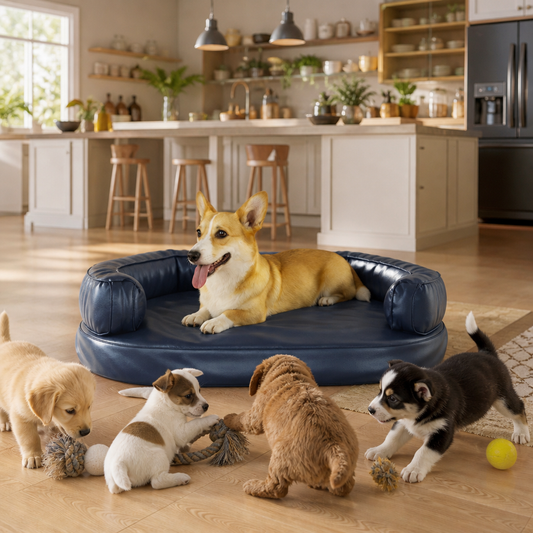 Hundebett ergonomisch aus Schaumstoff, dunkelblaues Kunstleder, 75x53 cm – vidaXL