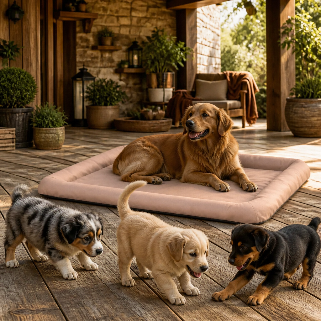 Hundebett Größe M Beige von vidaXL – rechteckig, gepolstert