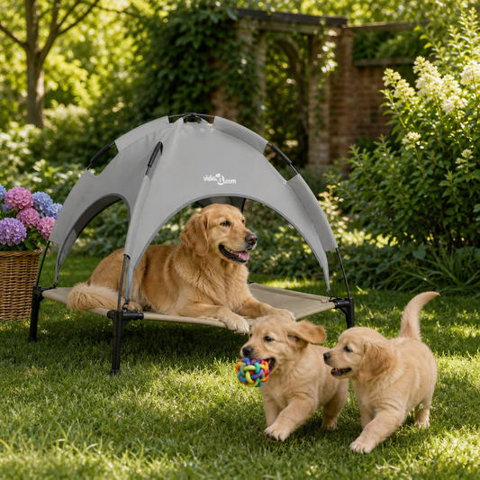 Hundebett VidaXL – Stahl-Silber-Grau, 63 × 49,5 × 60 cm, Outdoor vor Backsteinwand