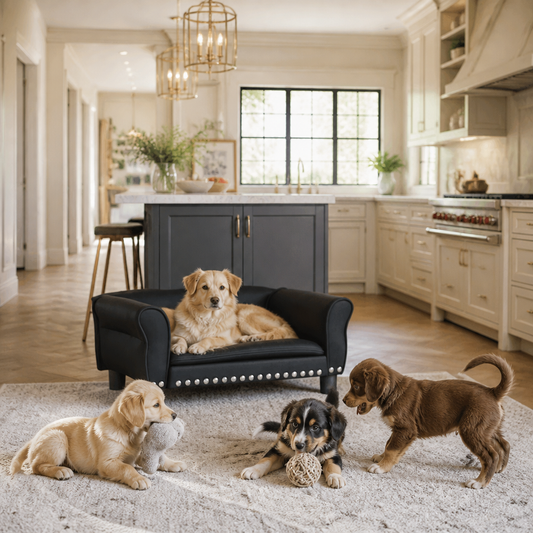 Hundebett Schwarz 70x45x30 cm Kunstleder, gepolstert, mit silbernen Nieten