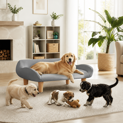 Hundebett vidaXL Hellgrau 70x40x24 cm Stoff, Holzfüße, moderner Wohnlook.