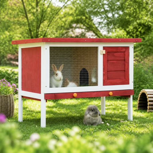 Kaninchenstall 1 Ebene aus Holz, vidaXL, rot-weißes Farbschema
