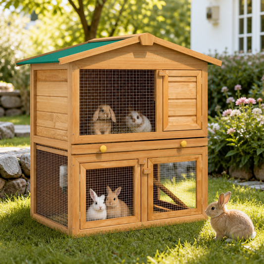 Kaninchenstall aus Holz – vidaXL Hasenstall mit 3 Türen, Lebensraum & Gehege für Kleintiere