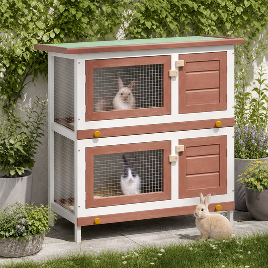 Kaninchenstall aus Holz von vidaXL, 4 Türen, Braun und Weiß - Lebensräume & Gehege für Kleintiere