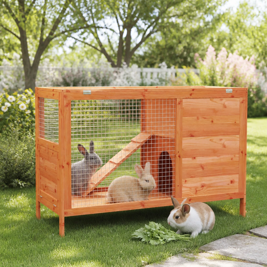 Kaninchenstall Braun aus Massivholz Kiefer, 103x44x69,5 cm, mit Drahtgitterfront, vidaXL