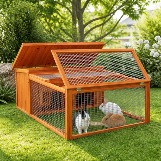 Kaninchenstall Braun aus Massivholz Kiefer, vidaXL, 117,5x97x47,5 cm, mit Drahtgitterfront