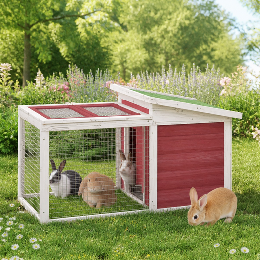 Kaninchenstall Mokka 100,5x54x55 cm aus Massivholz Kiefer, vidaXL, weiß-rote Front