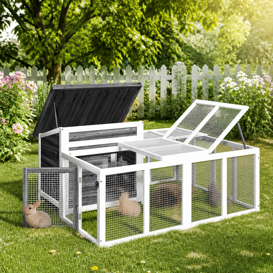Kaninchenstall Grau aus Massivholz Kiefer, vidaXL 144x123x67,5 cm Gehege mit Drahtgitter