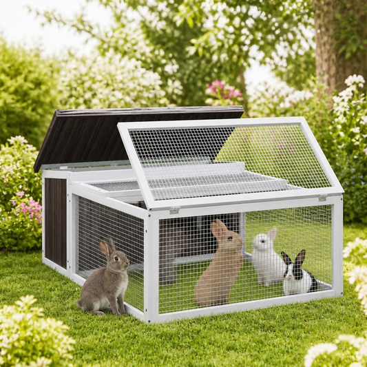 Kaninchenstall vidaXL 117,5x97x47,5 cm mit Drahtgitter, klappbarem Dach