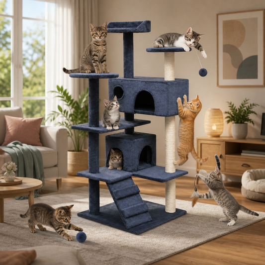 Katzen-Kratzbaum Sisal 125 cm dunkelblau vidaXL – Mehrstöckig, robust