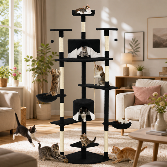 Katzen-Kratzbaum von vidaXL, 203 cm, Schwarz-Weiß mit Sisal-Kratzsäulen