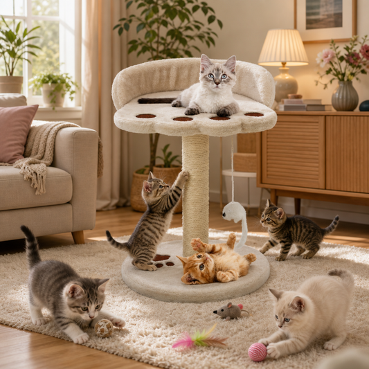 Katzen-Kratzbaum Sisal 40 cm Beige und Braun von vidaXL; zwei Katzen oben und unten