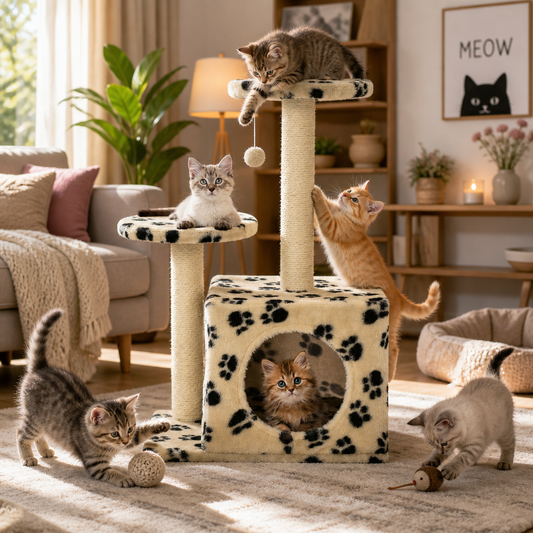 Katzen-Kratzbaum aus Sisal, beige Pfoten-Aufdruck, 60 cm, vidaXL