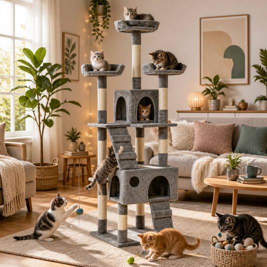 Katzen-Kratzbaum mit Sisal-Kratzsäulen 170 cm Grau