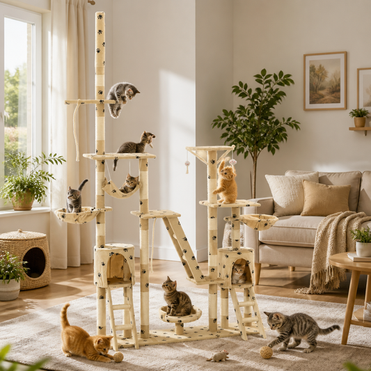 Katzen-Kratzbaum Sisal 230–250 cm Beige mit Pfoten-Aufdruck vidaXL