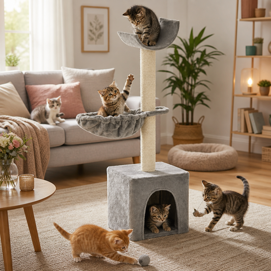 vidaXL Katzen-Kratzbaum 105 cm grau mit Sisal-Säulen und Höhle