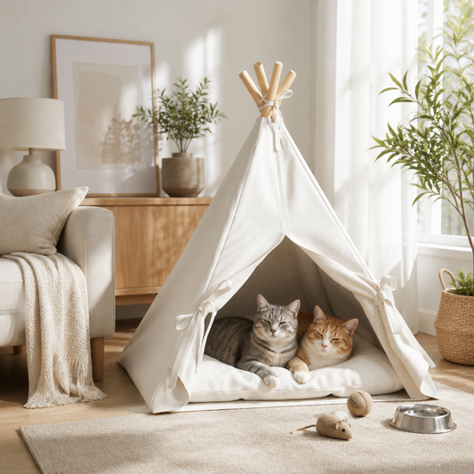 Haustier-Tipi mit Kissen Weiß 50 x 50 x 60 cm Polyester