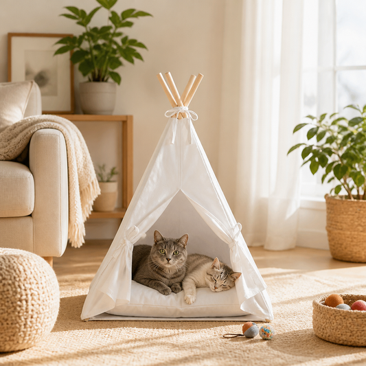 Haustier-Tipi mit Kissen Weiß 40 x 40 x 50 cm Polyester