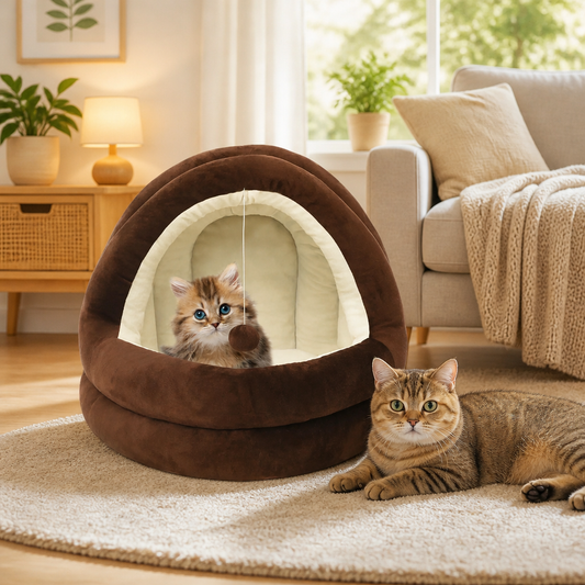 Katzenbett 50x50x45 cm Braun und Creme
