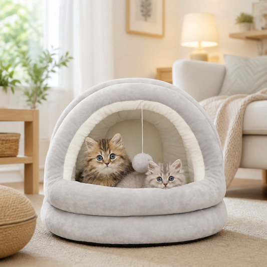 Katzenbett 50x50x45 cm Grau und Creme