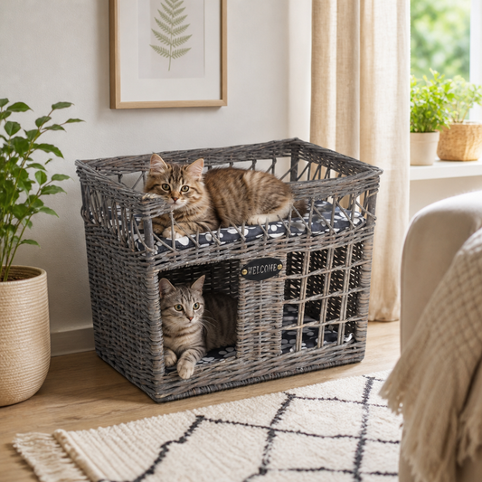 Kuschelhöhle für Katzen Haustiere mit Kissen Weide Quadratisch
