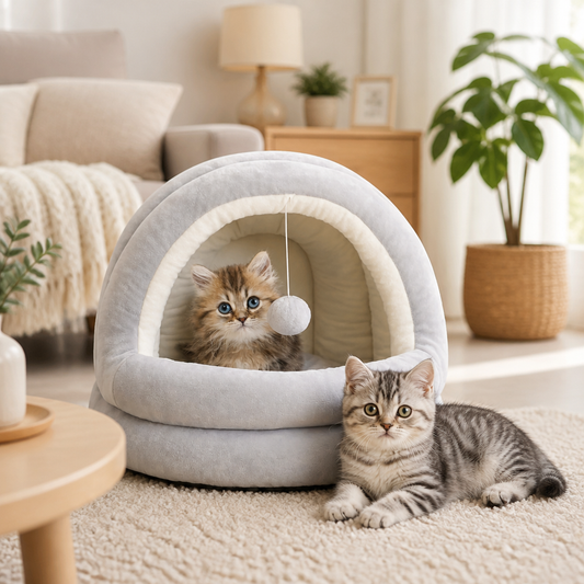 Katzenbett 40x40x35 cm Grau und Creme