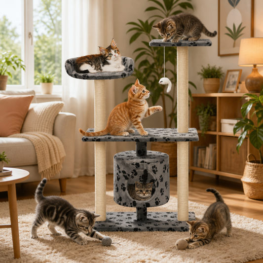 Katzen-Kratzbaum Sisal 95 cm Grau Pfoten-Aufdruck von vidaXL