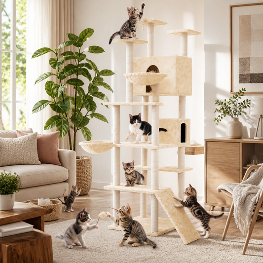Kratzbaum Creme 191 cm mit Sisal-Kratzsäulen von vidaXL, mehrstöckiger Katzenbaum