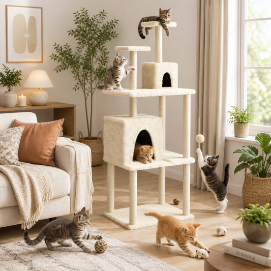 Kratzbaum VidaXL Creme 167 cm mit Sisal-Kratzsäulen, Höhle und Plattformen
