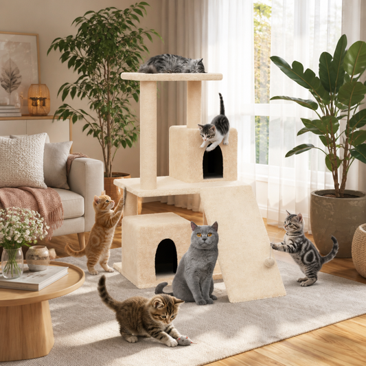 Kratzbaum Creme mit Sisal-Kratzsäulen, 82 cm, beige Katzen-Kratzbaum