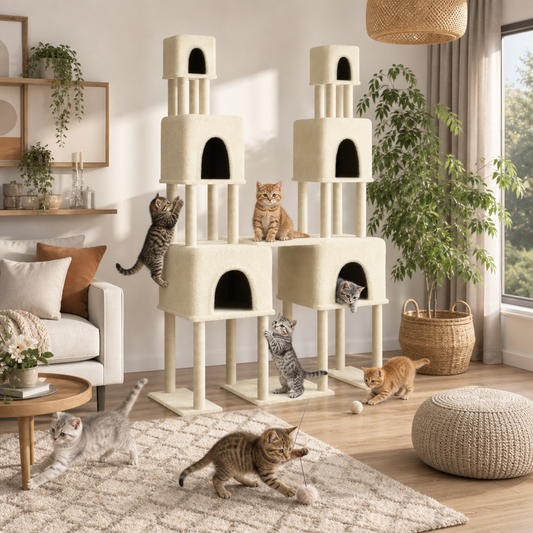 Kratzbaum Creme 199 cm mit Sisal-Säulen, mehrstöckiger Katzenbaum von vidaXL