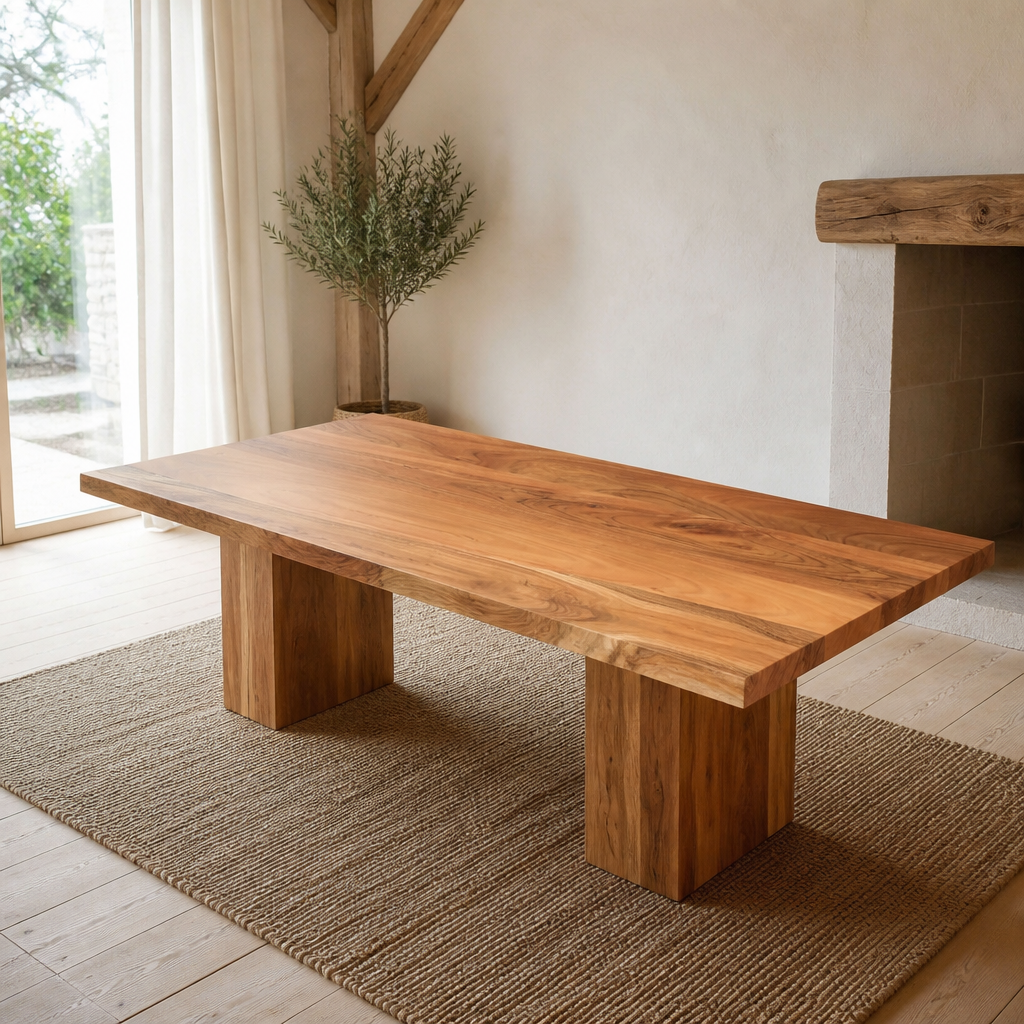 Tischplatte aus Massivholz Akazie, rechteckig 100x70 cm, 3,8 cm Dicke