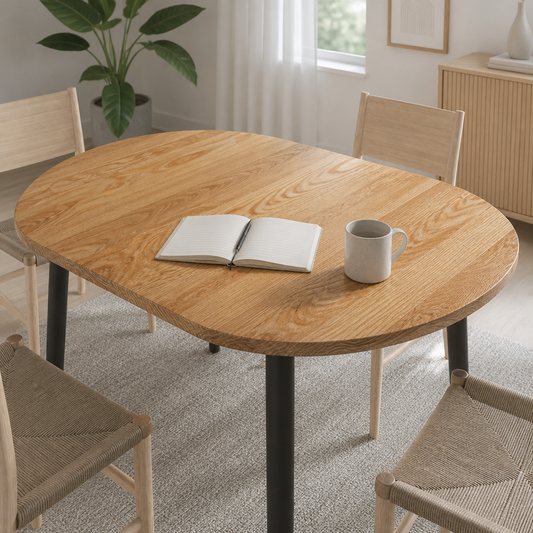 Tischplatte Hellbraun Oval aus Massivholz Eiche, 120x60x2 cm