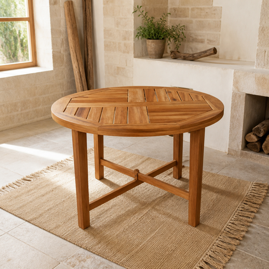 Tischplatte Rund Ø60x2 cm aus Massivholz Akazie, Holzlatten-Design