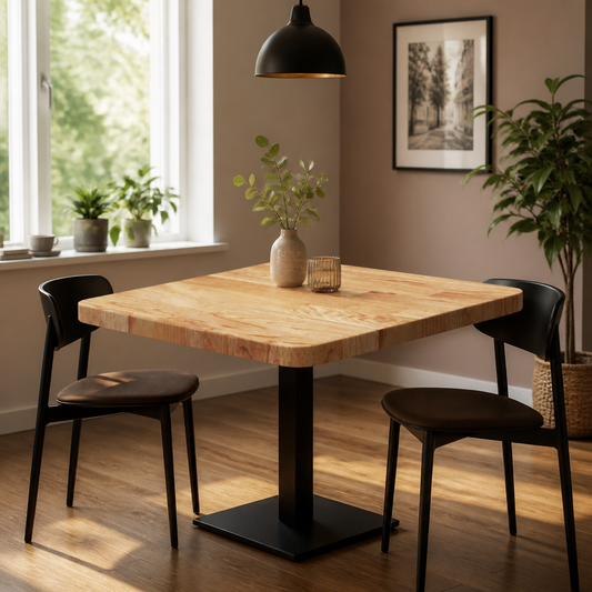 Tischplatte quadratisch, hellbraun aus behandelter Eiche, 40×40 cm, 2,5 cm Dicke