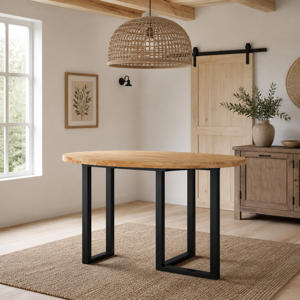 Tischplatte Rund Ø90x4 cm Massivholz Akazie, naturfarbene Oberfläche