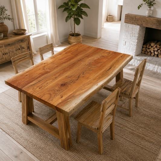 Tischplatte 90x80x2,5 cm aus Akazie Massivholz, rechteckig, Baumkante
