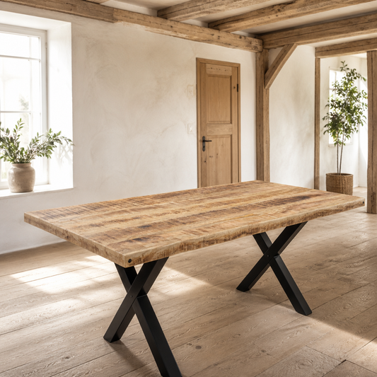 Tischplatte Mango Massivholz 25–27 mm, 80x80 cm, naturfarbene Holzoptik