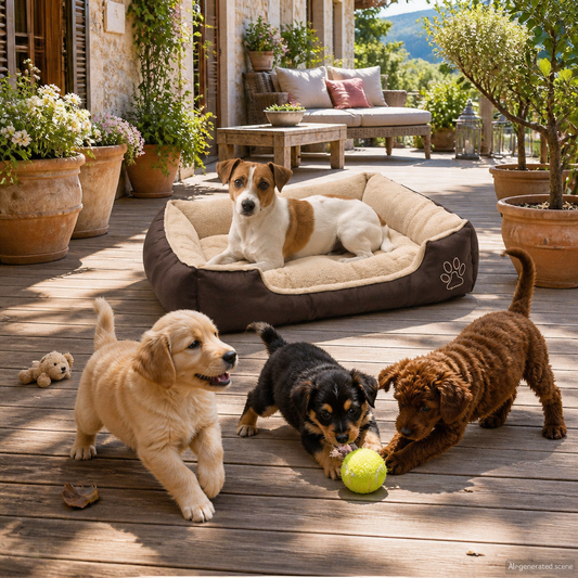 Warmes Hundebett S mit Polsterkissen, braune Außenhülle und beiges Innenkissen (vidaXL)