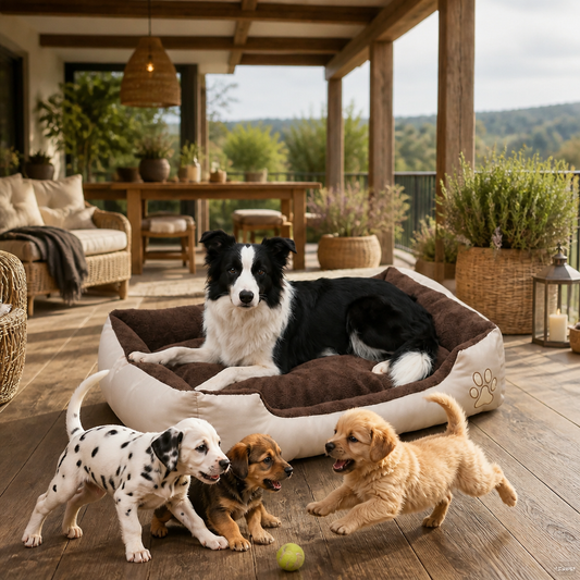 Warmes Hundebett XL von vidaXL mit braunem Polsterkissen, beiger Außenbezug